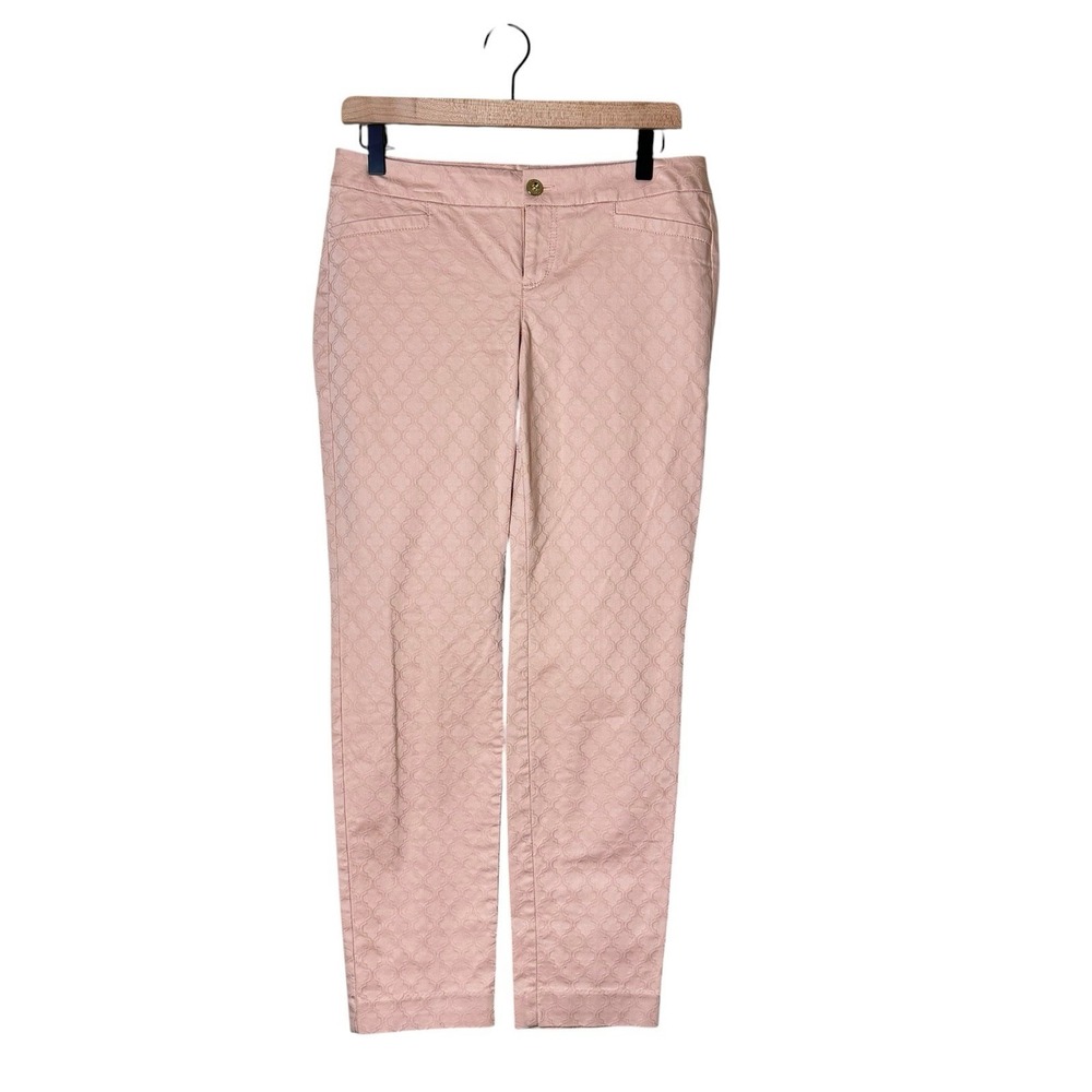 Lilly Pulitzer Pants Kelly Pink Textured Jacquard Skinny Ankle Size 6 Gold